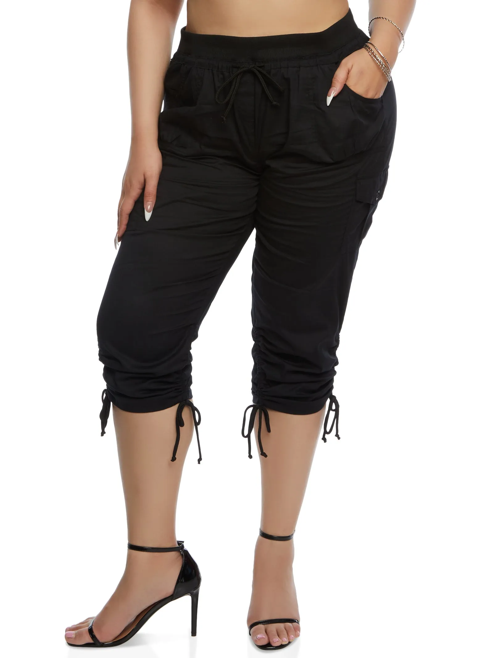 Plus Size Tie Hem Cargo Pocket Capris sold by Rainbow product image thumbnail 2