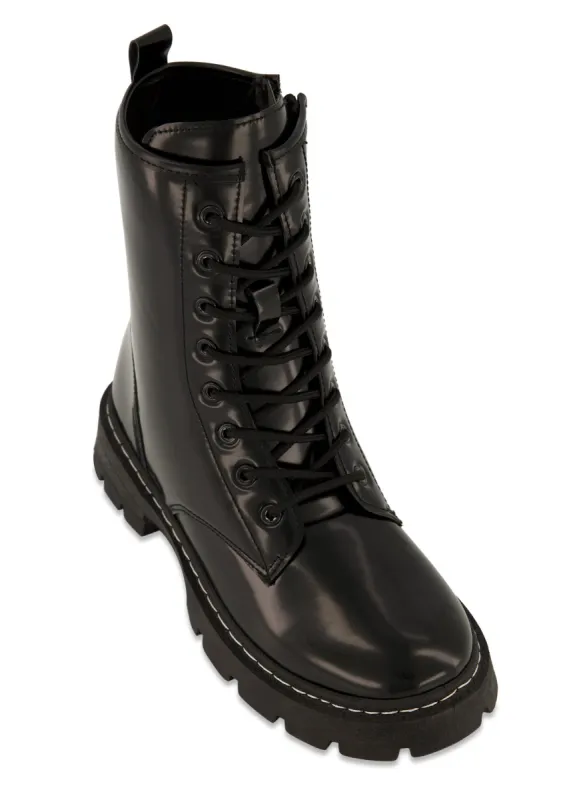 Side Zip Lace Up Combat Booties sold by Rainbow