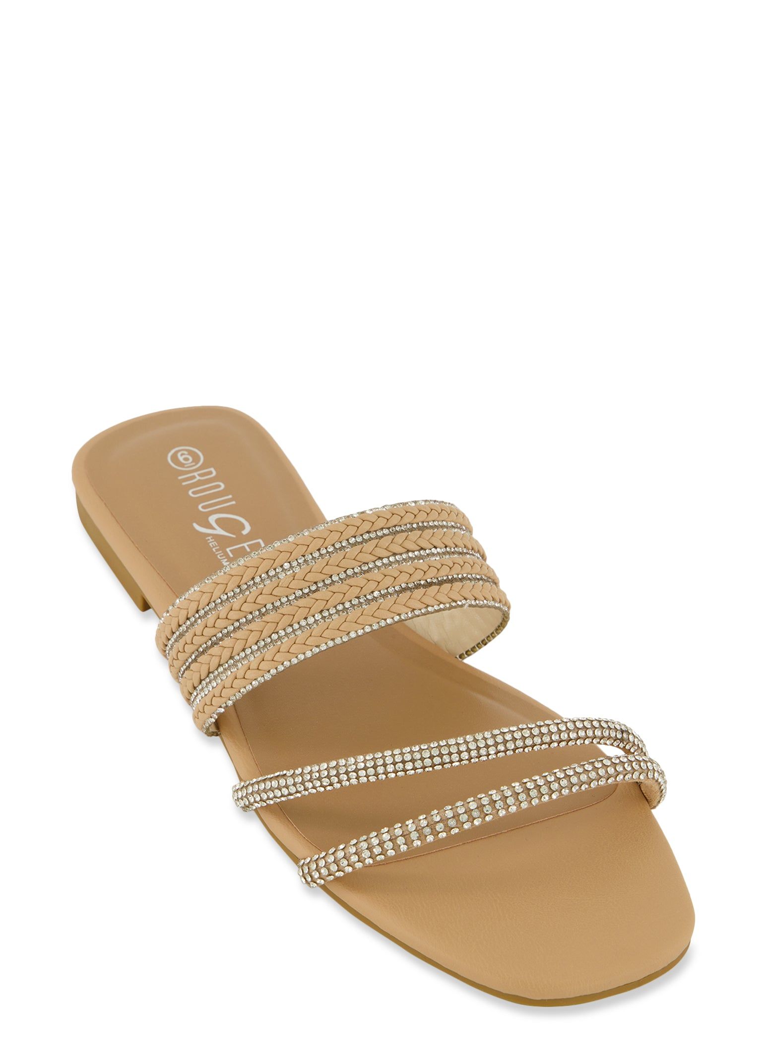 Rhinestone Braided Detail Band Slide Sandals sold by Rainbow