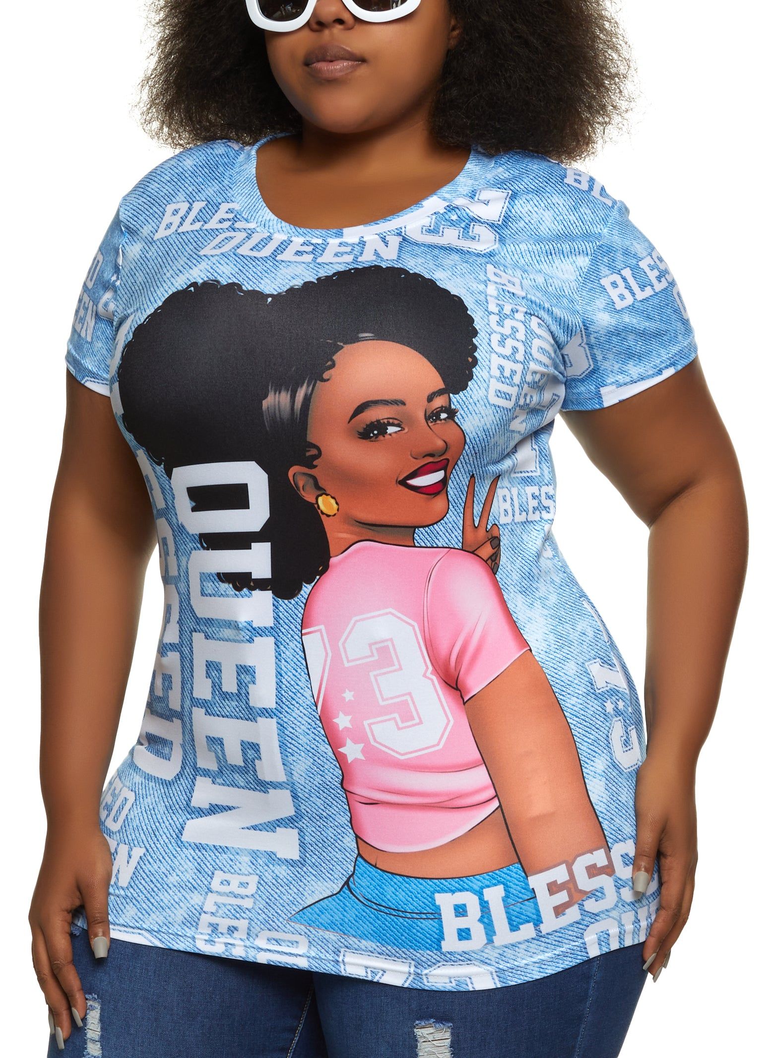 Plus Size Blessed Queen Graphic Tee sold by Rainbow