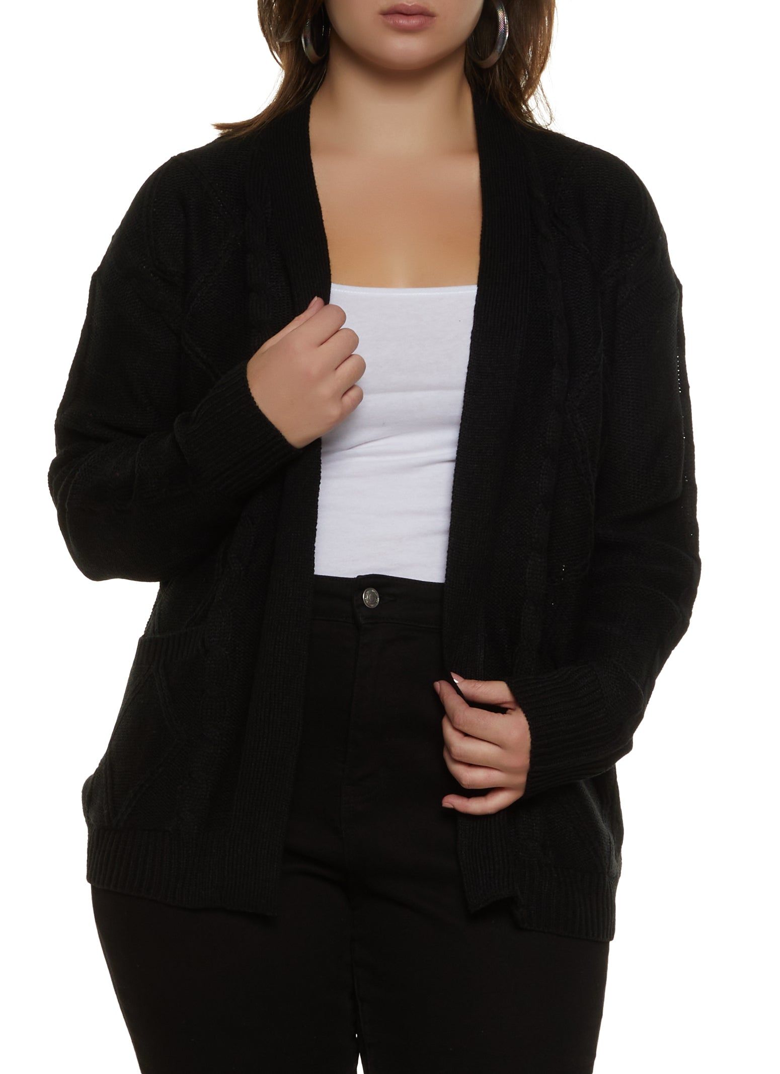 Plus Size Cable Knit Open Cardigan sold by Rainbow