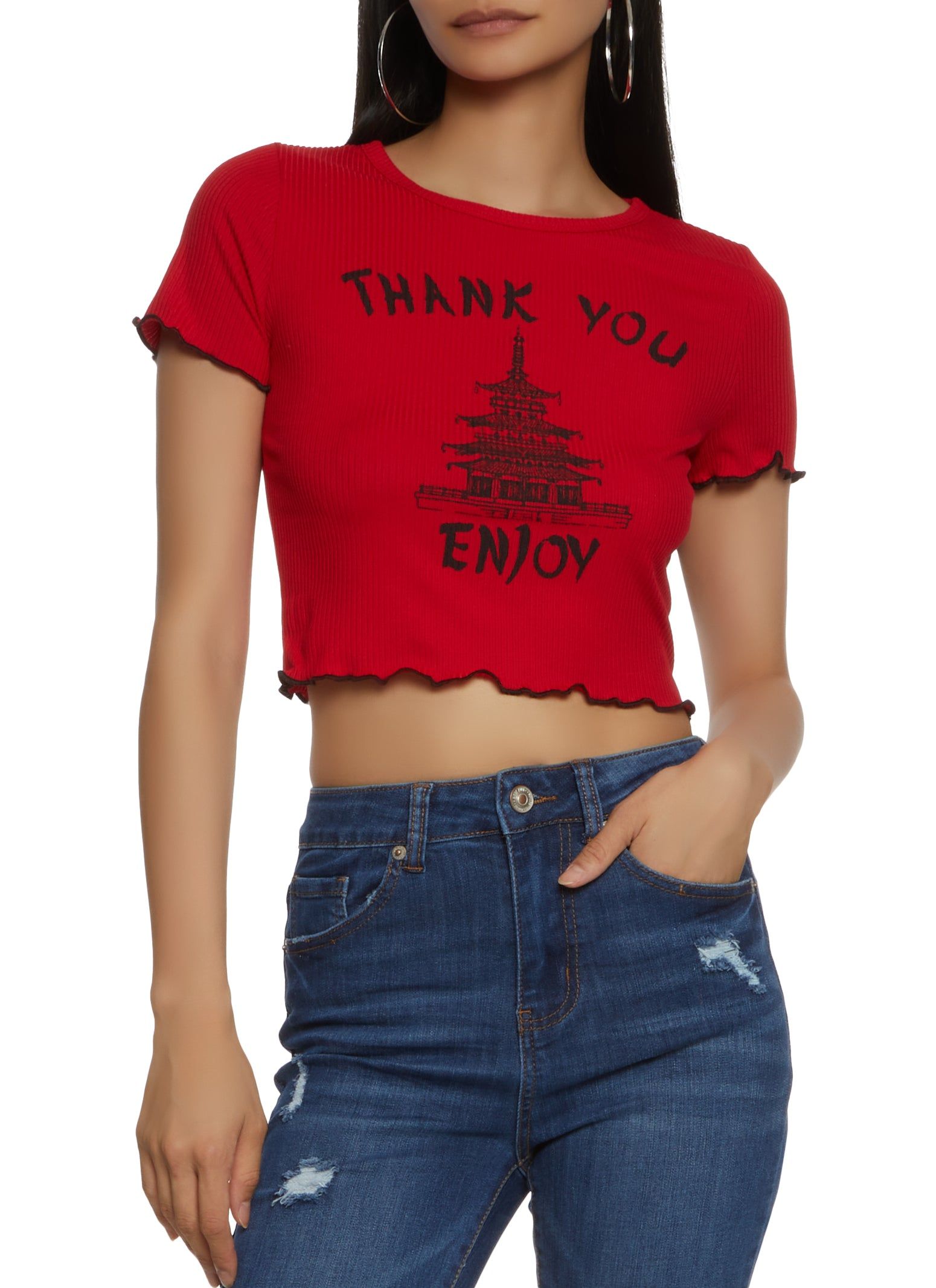 Ribbed Thank You Enjoy Graphic Tee sold by Rainbow