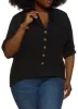 Plus Size Gauze Knit Quarter Sleeve Button Front Top sold by Rainbow