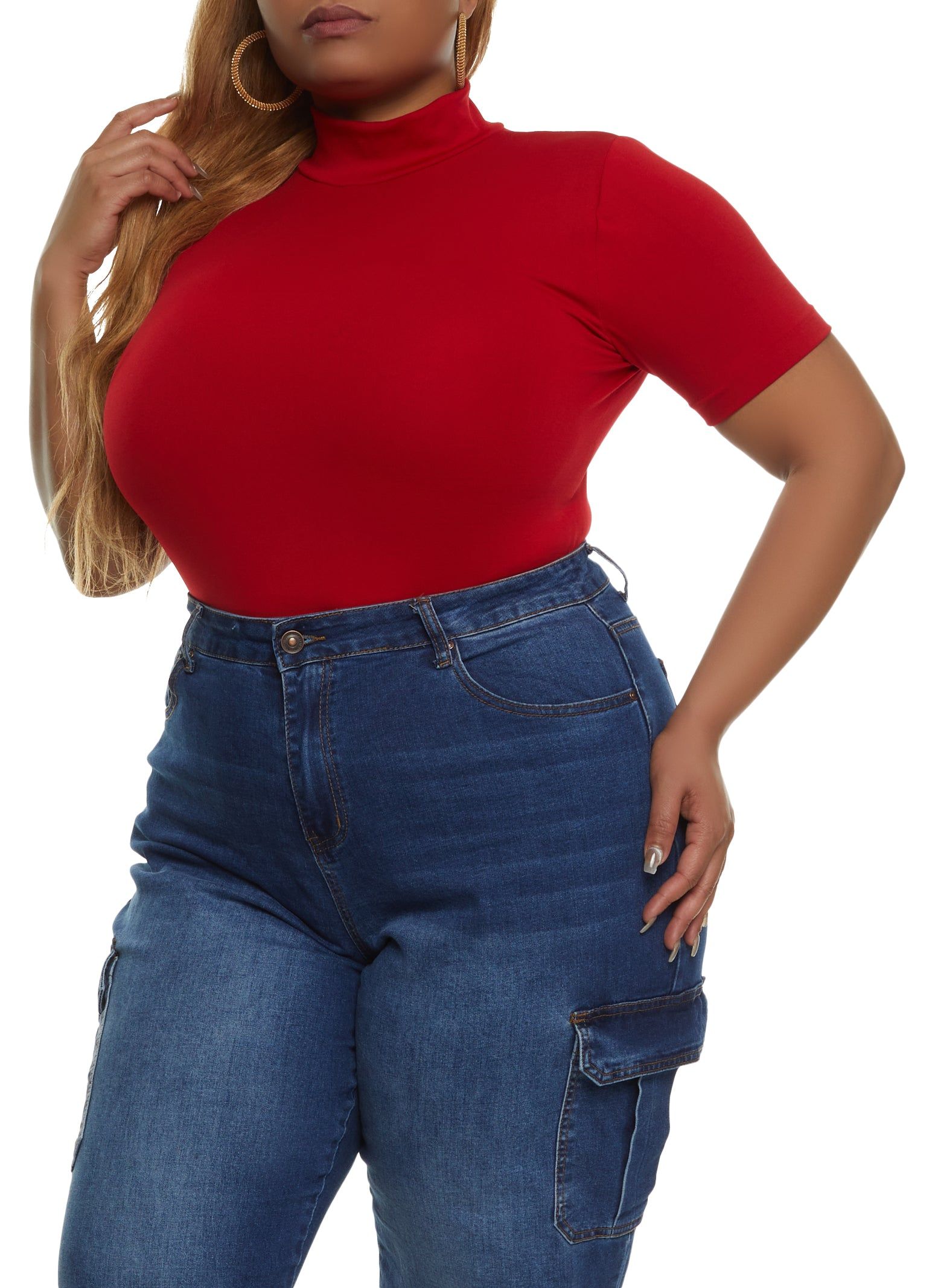 Plus Size Mock Neck Short Sleeve Seamless Bodysuit sold by Rainbow product image thumbnail 2