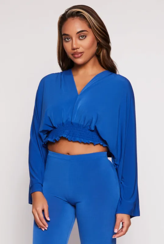 Smocked Hem Bell Sleeve Crop Top sold by Rainbow
