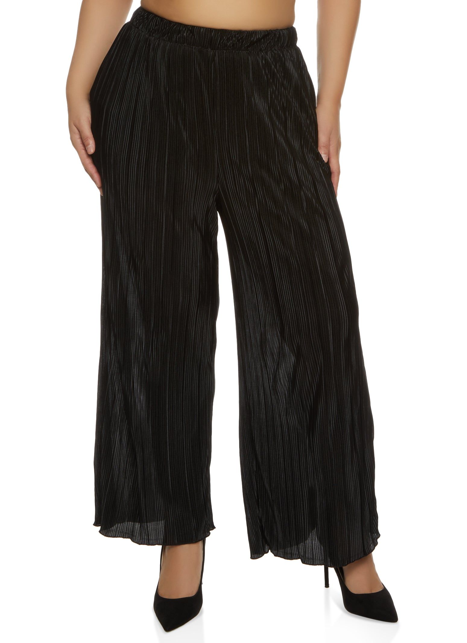 Plus Size Plisse High Waisted Wide Leg Pants sold by Rainbow