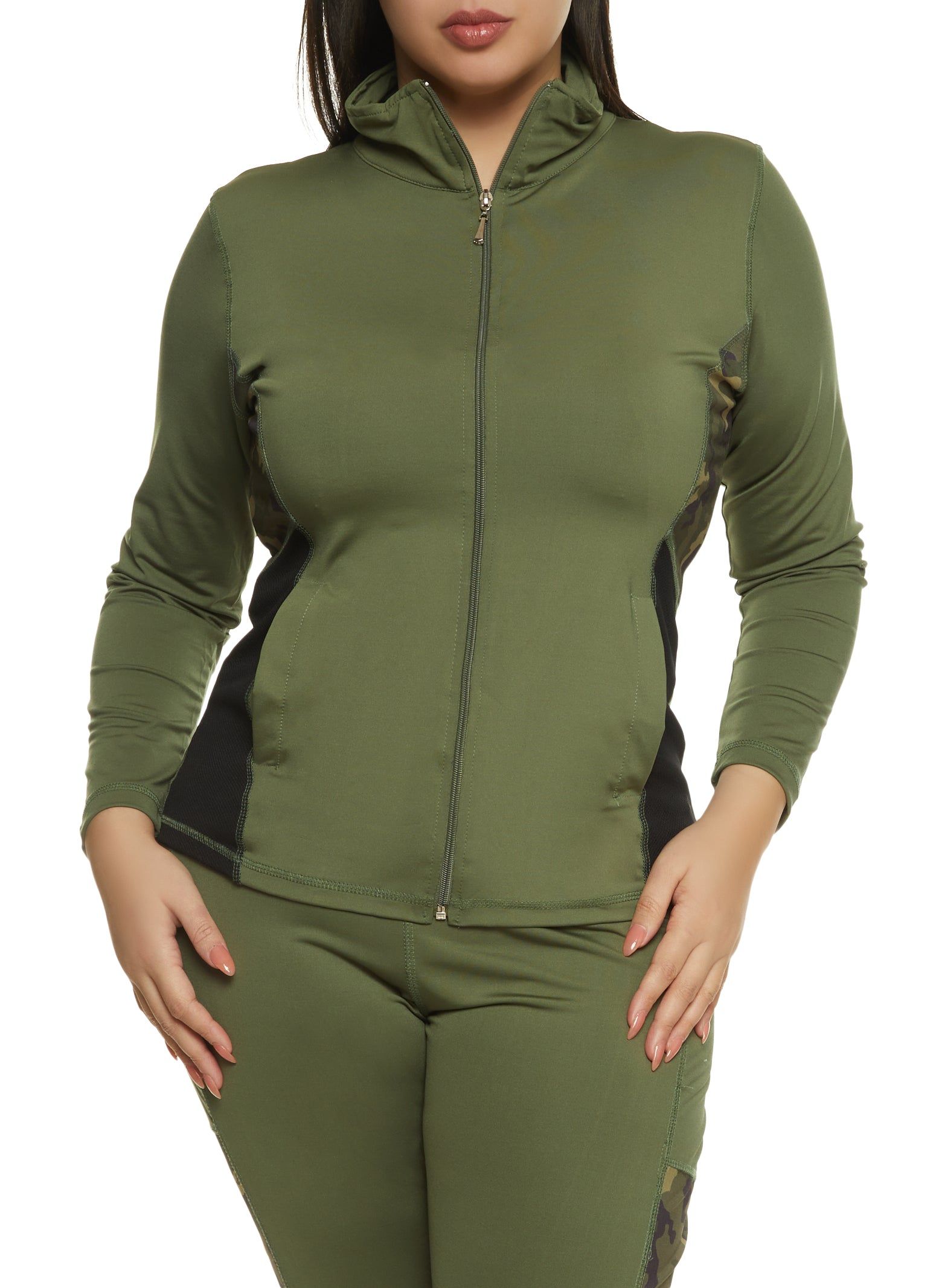 Plus Size Camo Detail Zip Front Track Jacket sold by Rainbow
