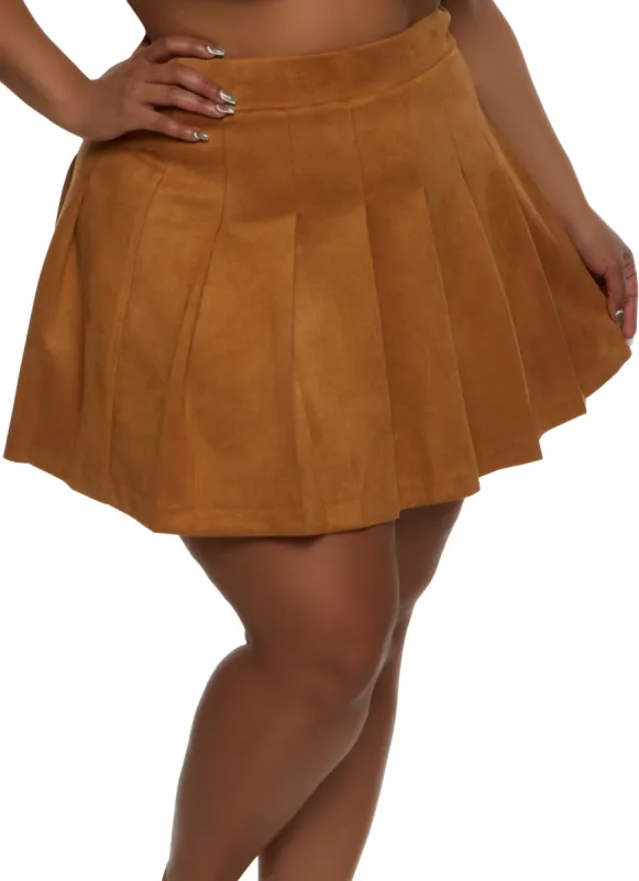 Plus Size Faux Suede Pleated Skirt sold by Rainbow
