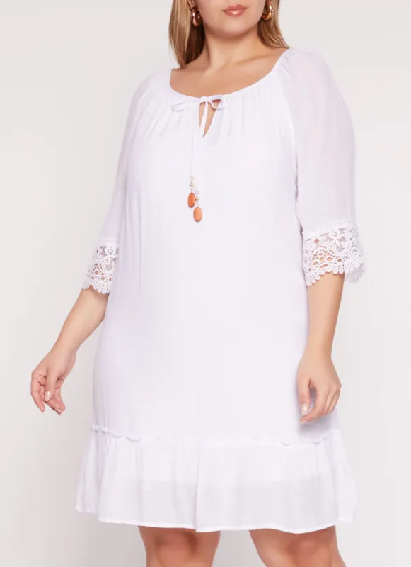Plus Size Gauze Knit Lace Trim Sundress sold by Rainbow
