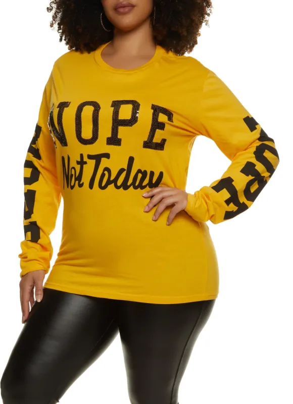 Plus Size Nope Not Today Sequin Graphic Tee sold by Rainbow
