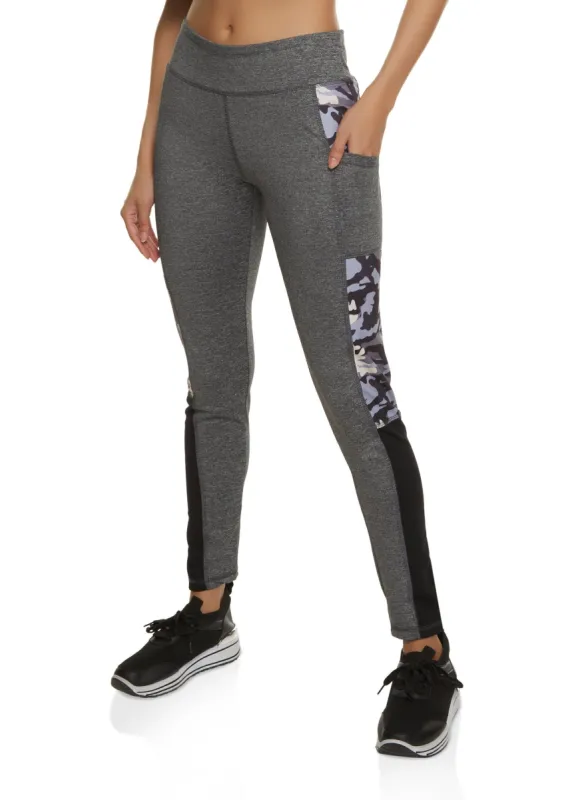 Camo Color Block Cell Phone Pocket Leggings sold by Rainbow