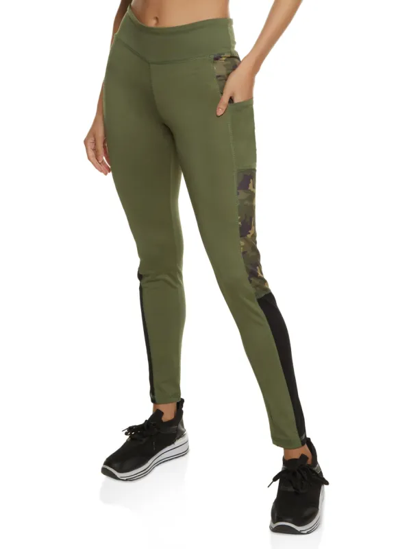 Camo Color Block Cell Phone Pocket Leggings sold by Rainbow