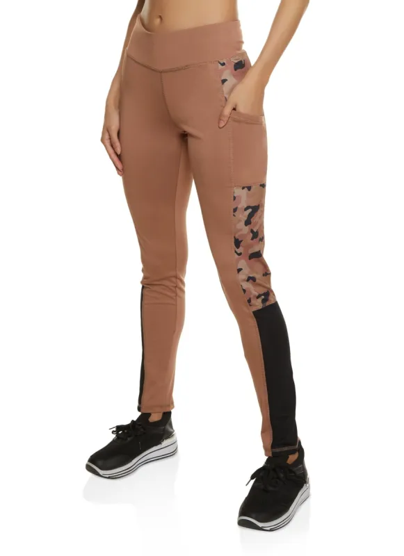 Camo Color Block Cell Phone Pocket Leggings sold by Rainbow