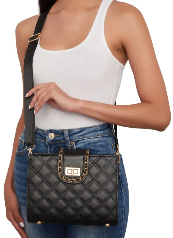 Chain Detail Turn Lock Quilted Convertible Crossbody Bag sold by Rainbow