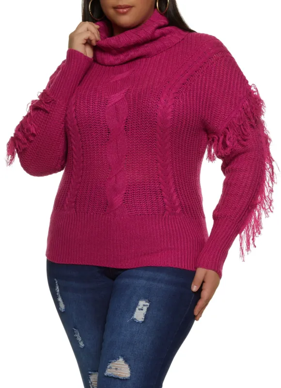 Plus Size Knit Fringe Turtleneck Sweater sold by Rainbow