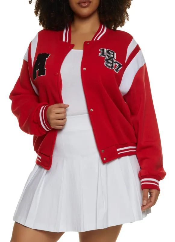 Plus Size Chenille Patch Letterman Jacket sold by Rainbow