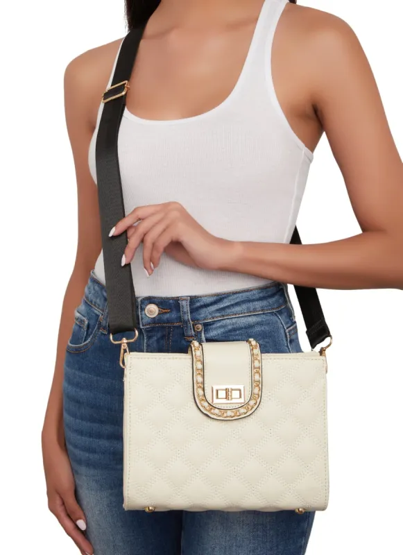 Chain Detail Turn Lock Quilted Convertible Crossbody Bag sold by Rainbow
