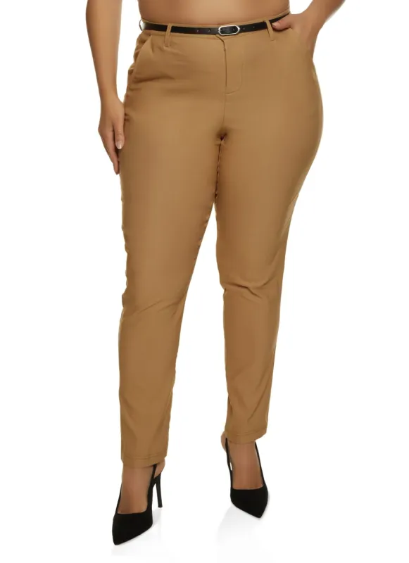 Plus Size Belted Hyperstretch Dress Pants sold by Rainbow
