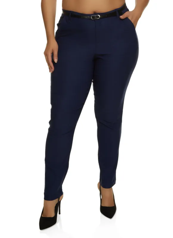 Plus Size Belted Hyperstretch Dress Pants sold by Rainbow