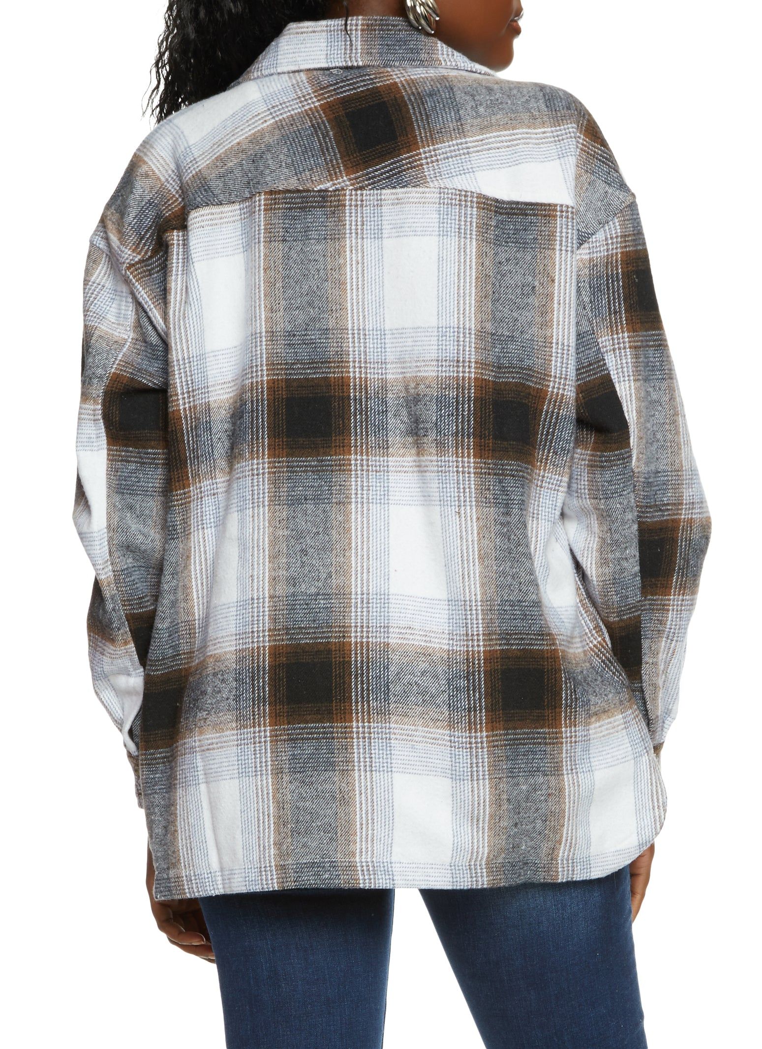 Plaid Brushed Knit Button Front Shacket sold by Rainbow product image thumbnail 3