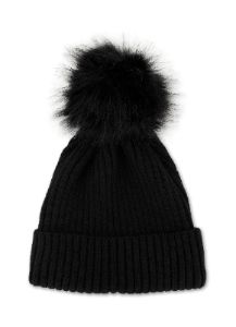 Rib Knit Faux Fur Pom Pom Beanie sold by Rainbow