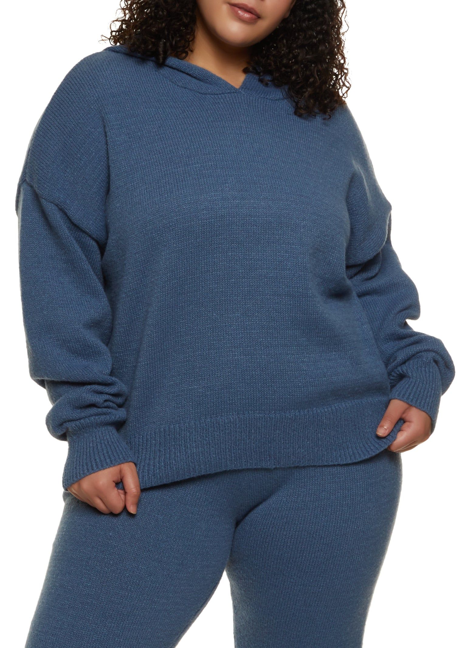 Plus Size Knit Pullover Hoodie sold by Rainbow