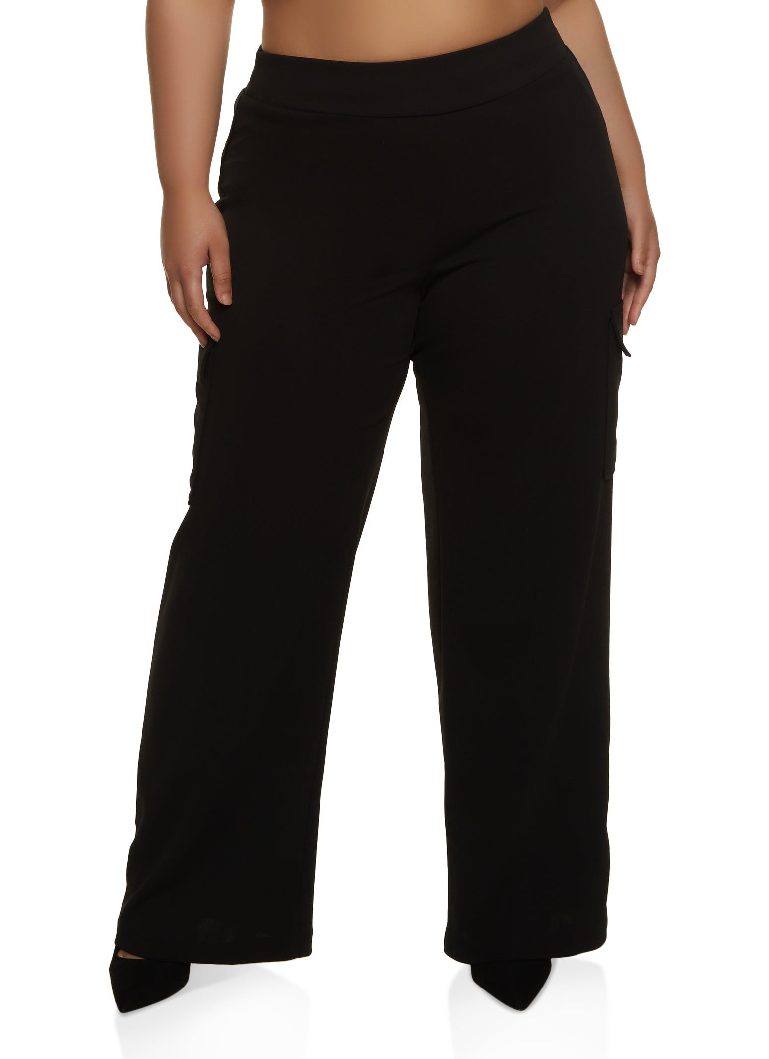 Plus Size Cargo Pocket High Waist Wide Leg Pants sold by Rainbow
