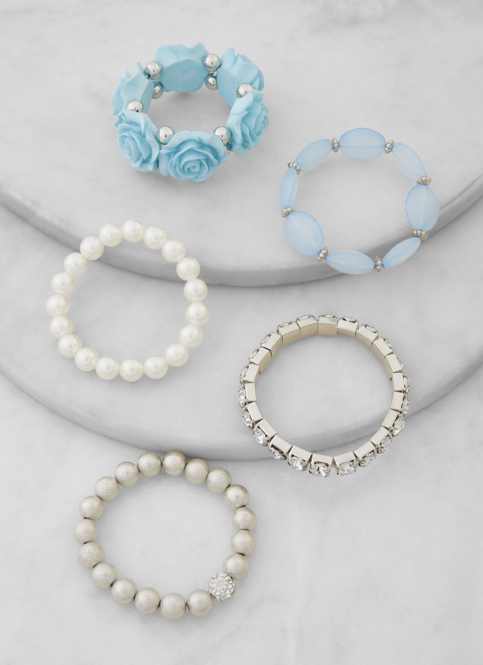 Rose Rhinestone Faux Pearl Beaded Stretch Bracelets 5 Pack sold by Rainbow product image thumbnail 2