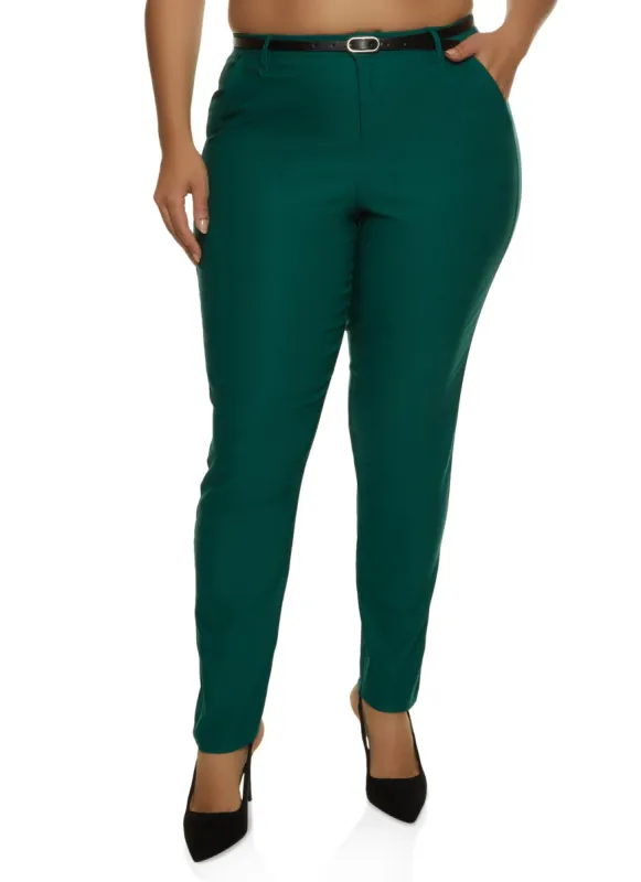 Plus Size Belted Hyperstretch Dress Pants sold by Rainbow