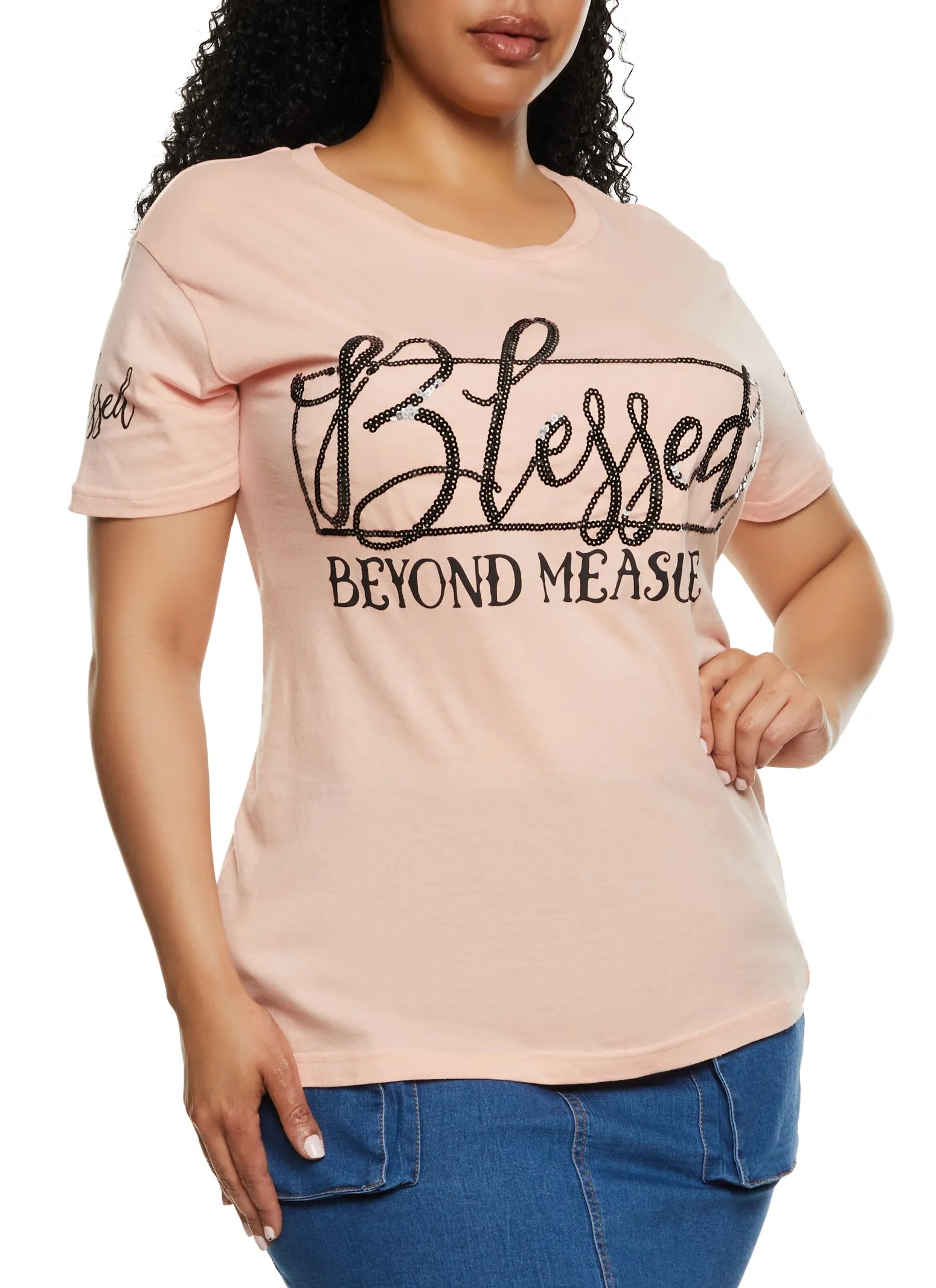 Plus Size Sequin Blessed Beyond Measure Tee sold by Rainbow