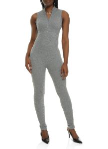 Mock Neck Zip Front Sleeveless Catsuit sold by Rainbow
