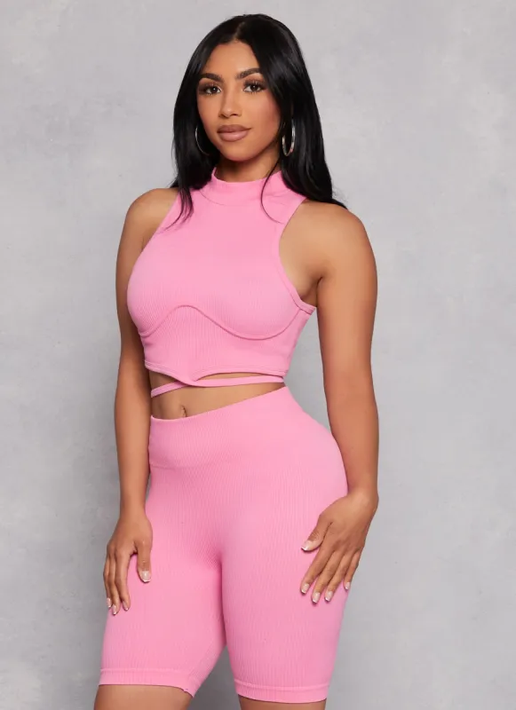 Seamless Mock Neck Tie Waist Tank Top sold by Rainbow