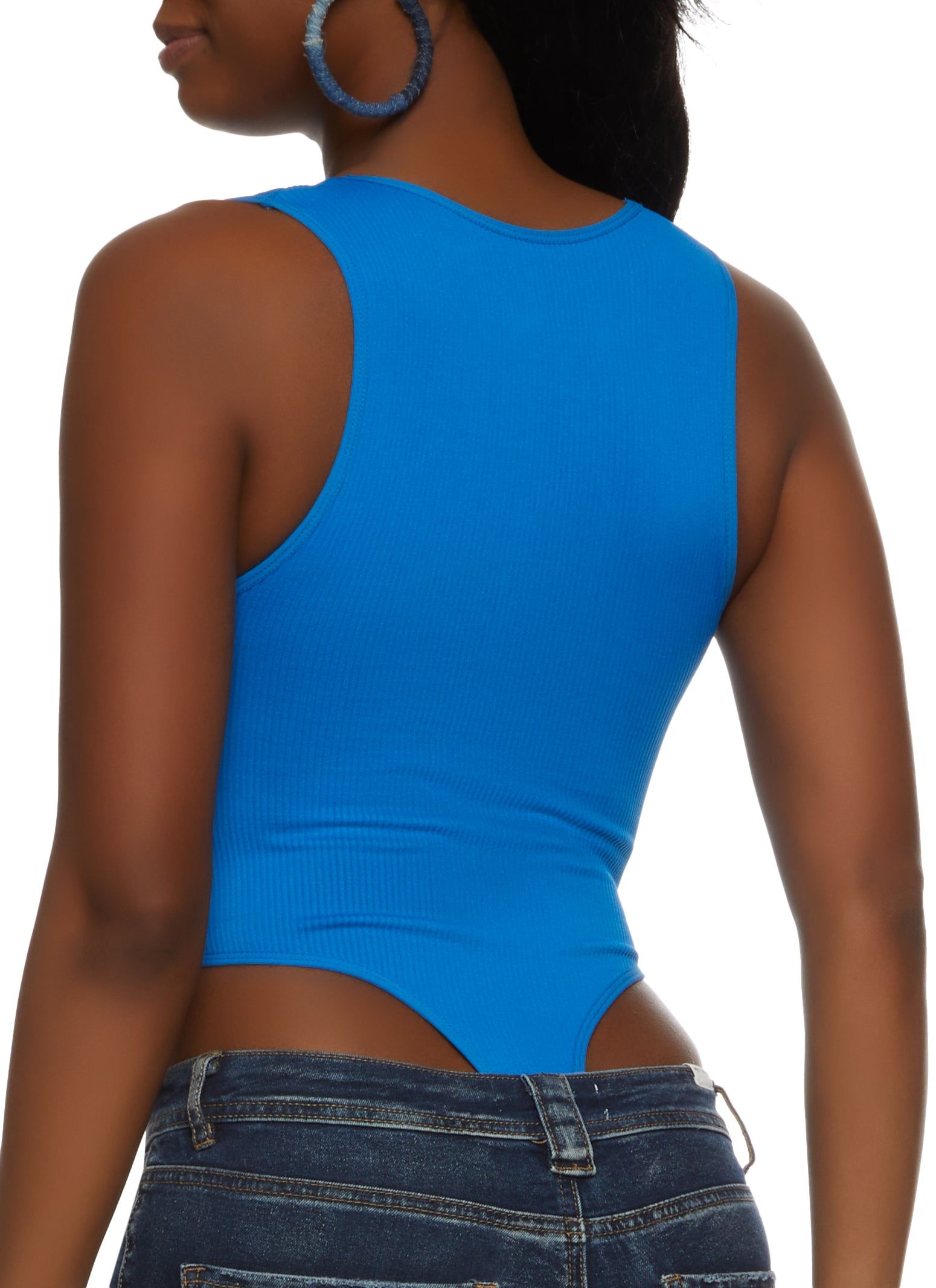 Ribbed Knit High Cut V Neck Bodysuit sold by Rainbow product image thumbnail 2