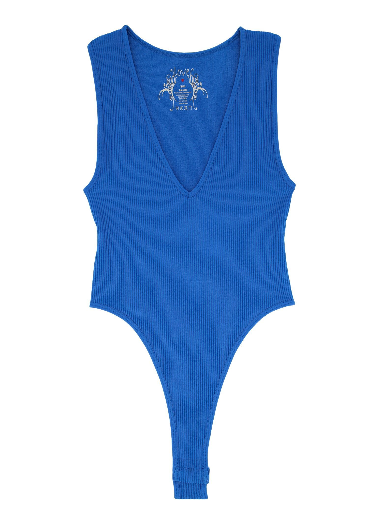 Ribbed Knit High Cut V Neck Bodysuit sold by Rainbow product image thumbnail 3