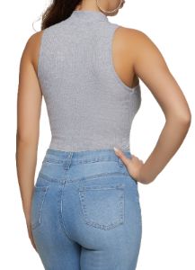Rib Knit Zip Neck Sleeveless Bodysuit sold by Rainbow