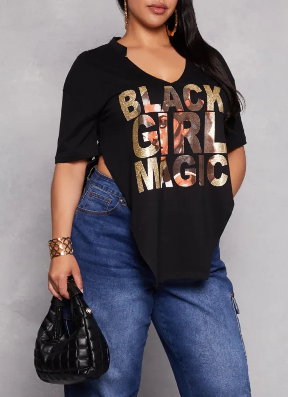 Plus Size Black Girl Magic Glitter Graphic Top sold by Rainbow
