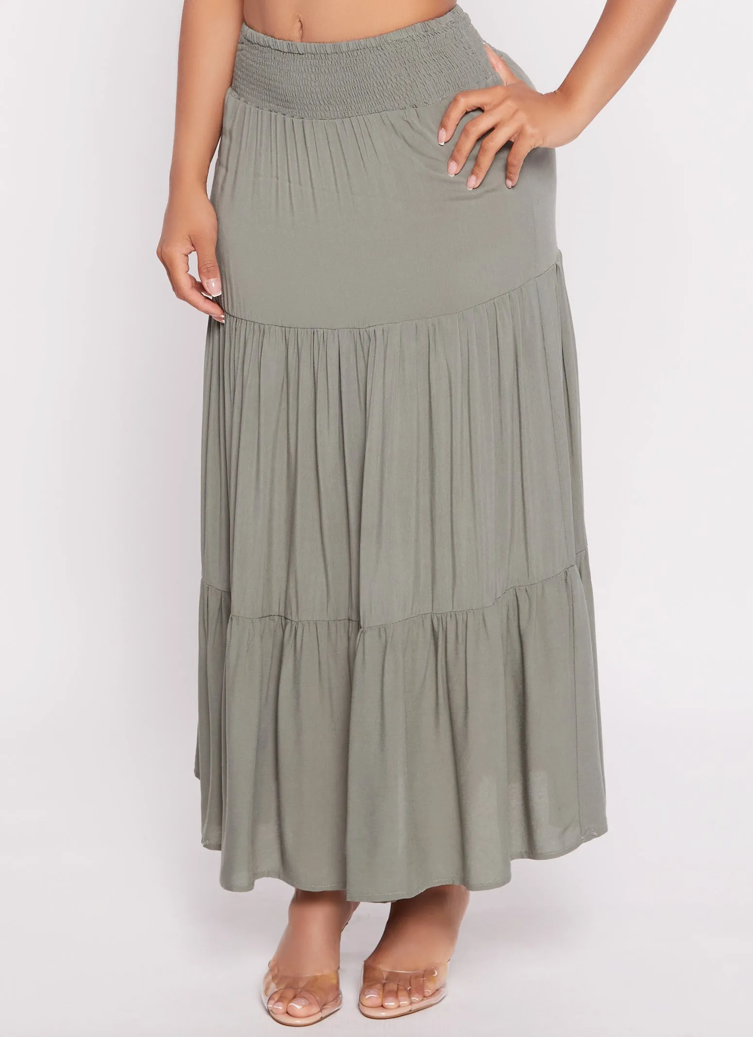 Smocked Waist Tiered Maxi Skirt sold by Rainbow product image thumbnail 2