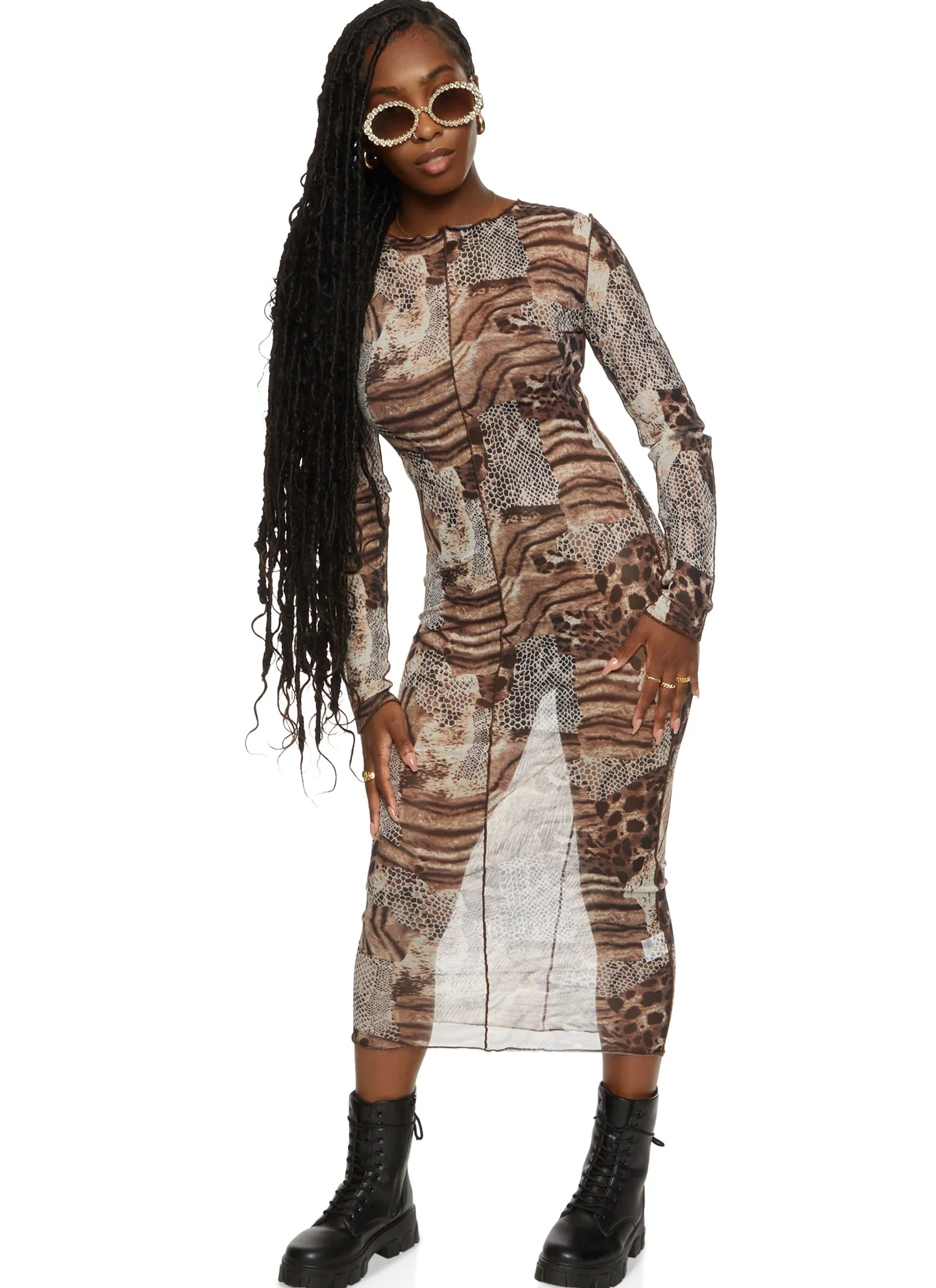 Mesh Mixed Print Bodycon Dress sold by Rainbow product image thumbnail 2