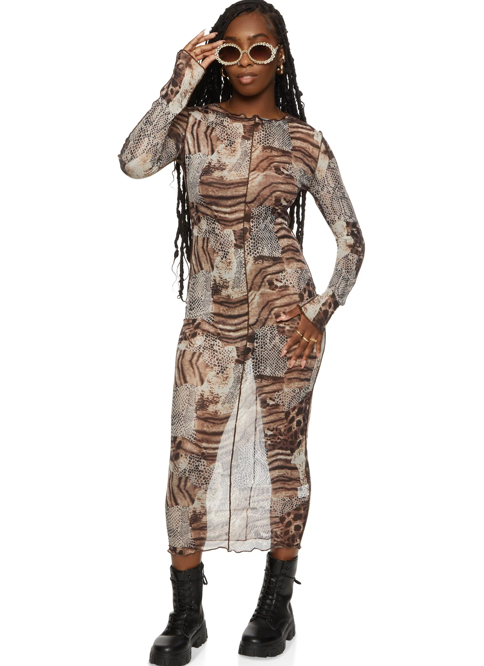 Mesh Mixed Print Bodycon Dress sold by Rainbow