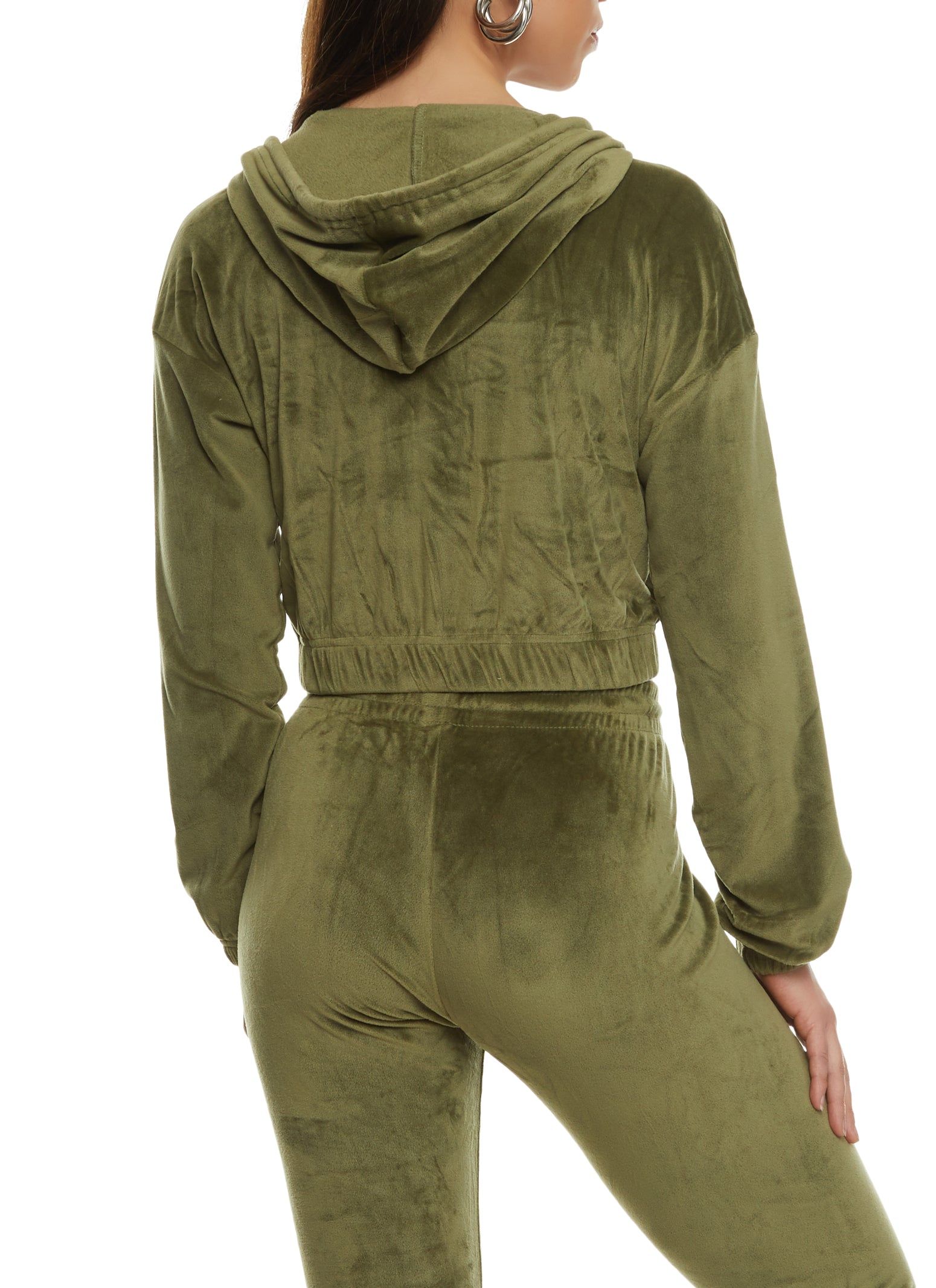 Velour Cargo Pocket Zip Front Cropped Hoodie sold by Rainbow product image thumbnail 3