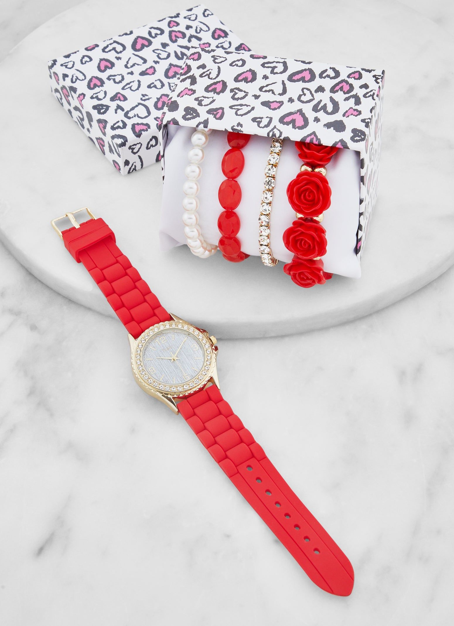 Rhinestone Trim Analog Watch and Beaded Stretch Bracelets sold by Rainbow