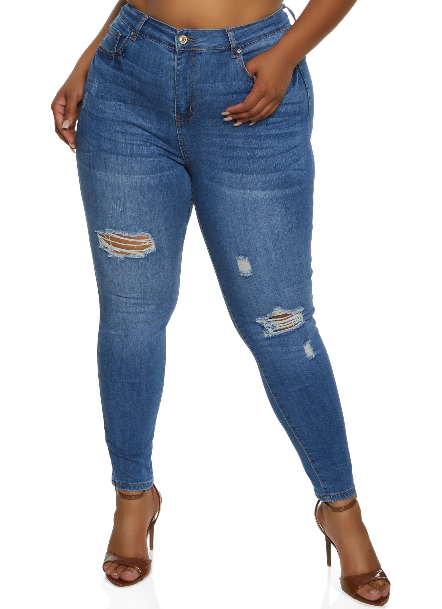 Plus Size WAX Ripped Skinny Leg Jeans sold by Rainbow
