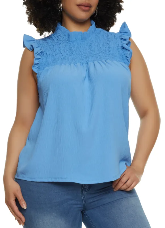 Plus Size Smocked Sleeveless Blouse sold by Rainbow