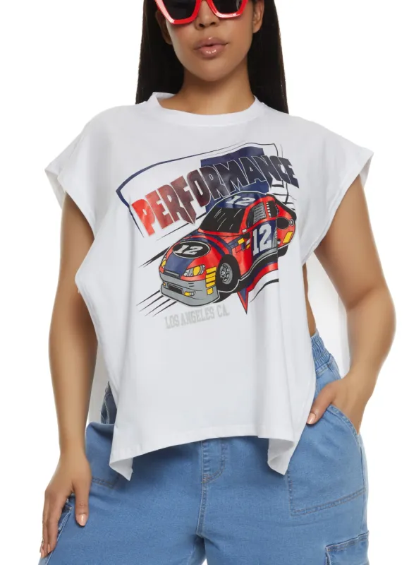 Plus Size Open Side Performance Graphic Tee sold by Rainbow