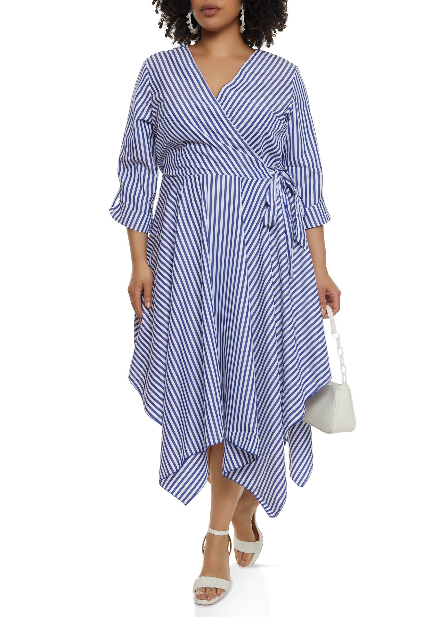 Plus Size Striped Side Tie Faux Wrap Dress sold by Rainbow product image thumbnail 2
