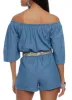 Chambray Off the Shoulder Bell Sleeve Romper sold by Rainbow