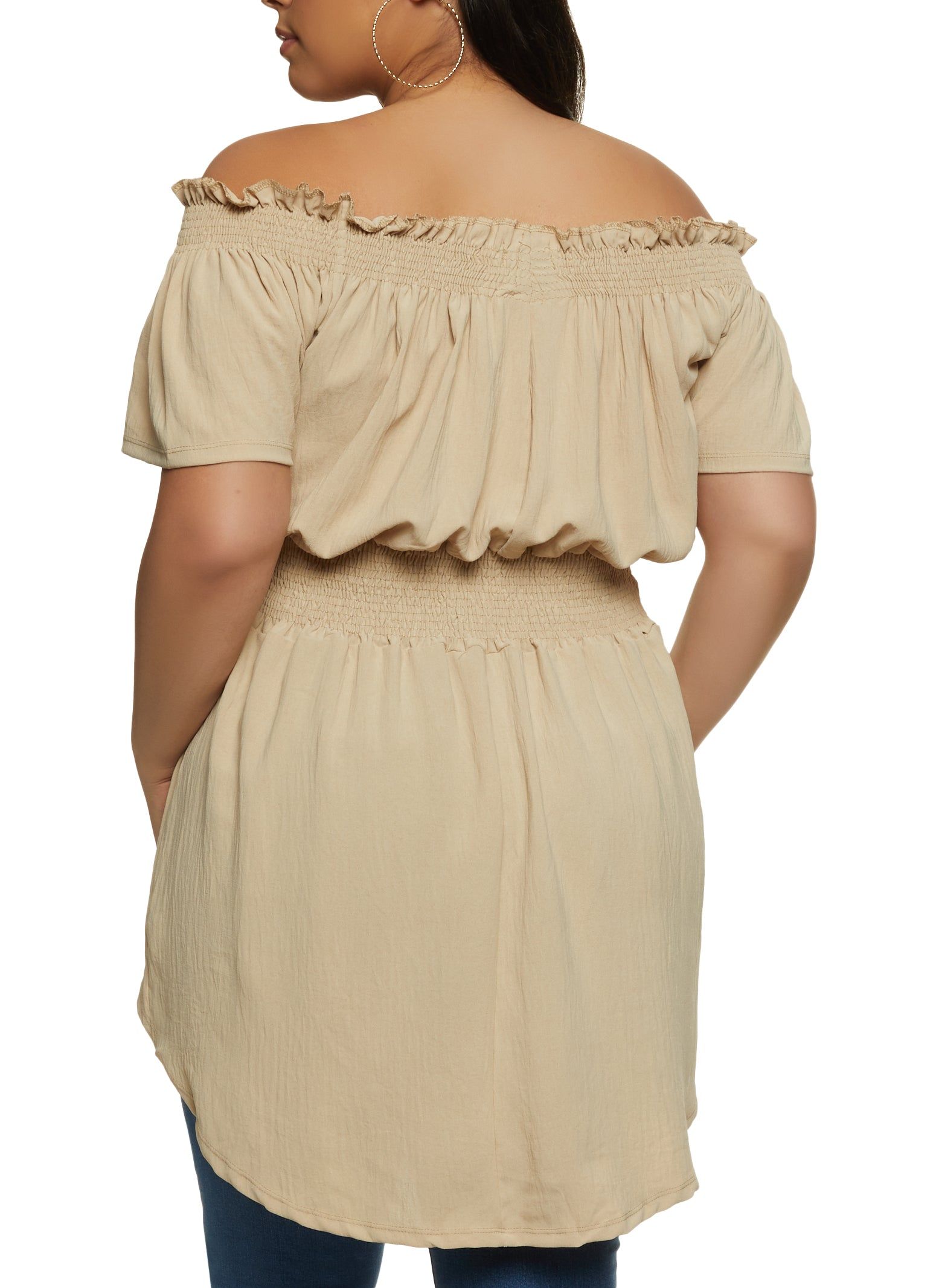 Plus Size Off the Shoulder High Low Smocked Peasant Top sold by Rainbow product image thumbnail 2