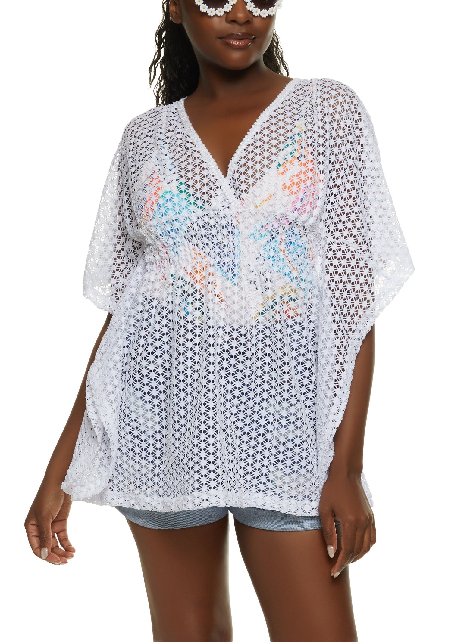 Smocked Waist Fishnet Kimono sold by Rainbow