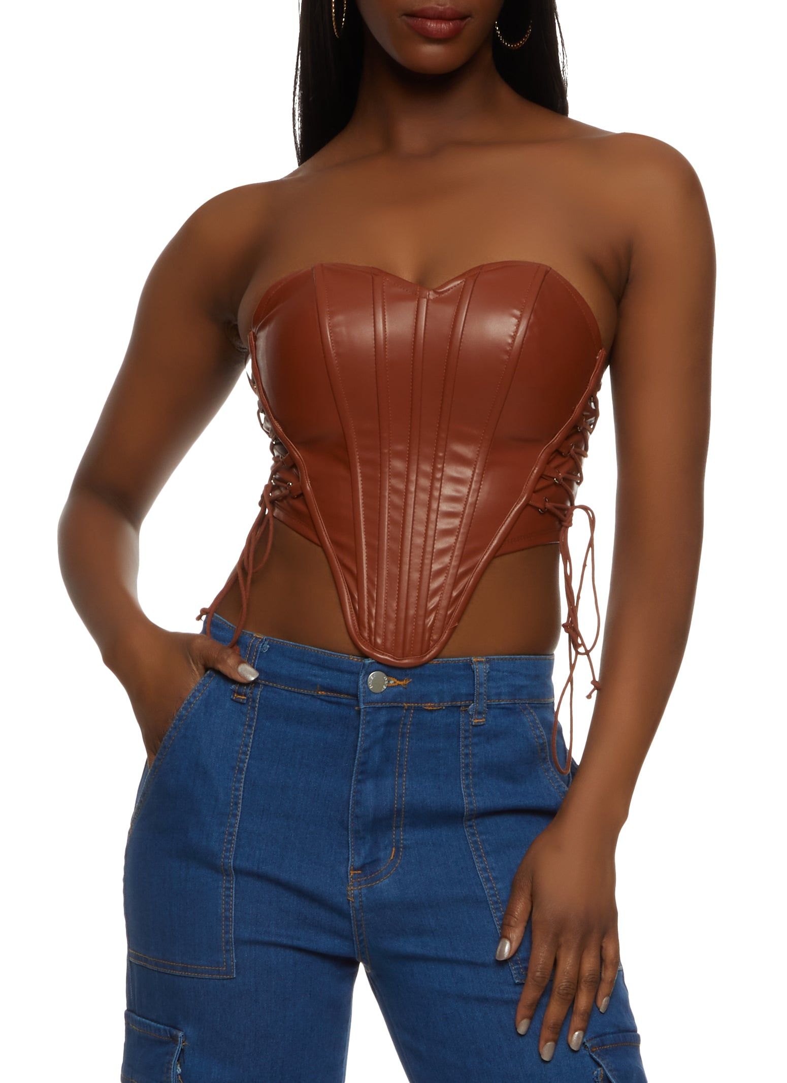 Faux Leather Lace Up Corset Top sold by Rainbow