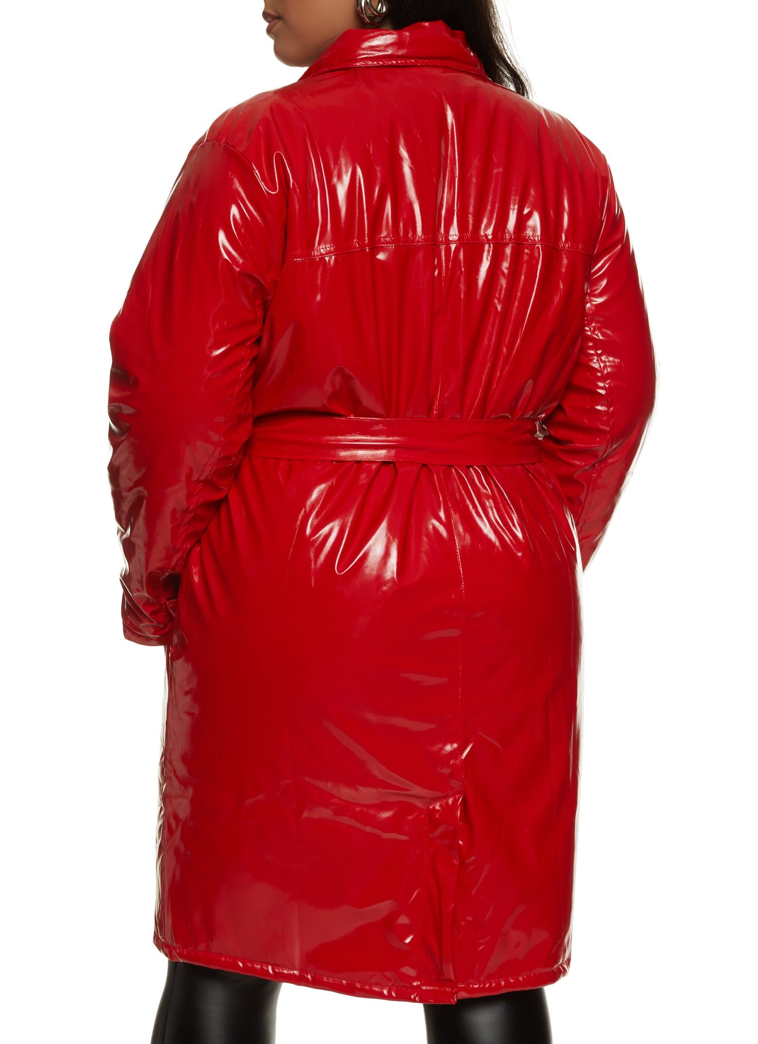 Plus Size Faux Patent Leather Belted Puffer Trench Coat sold by Rainbow product image thumbnail 3